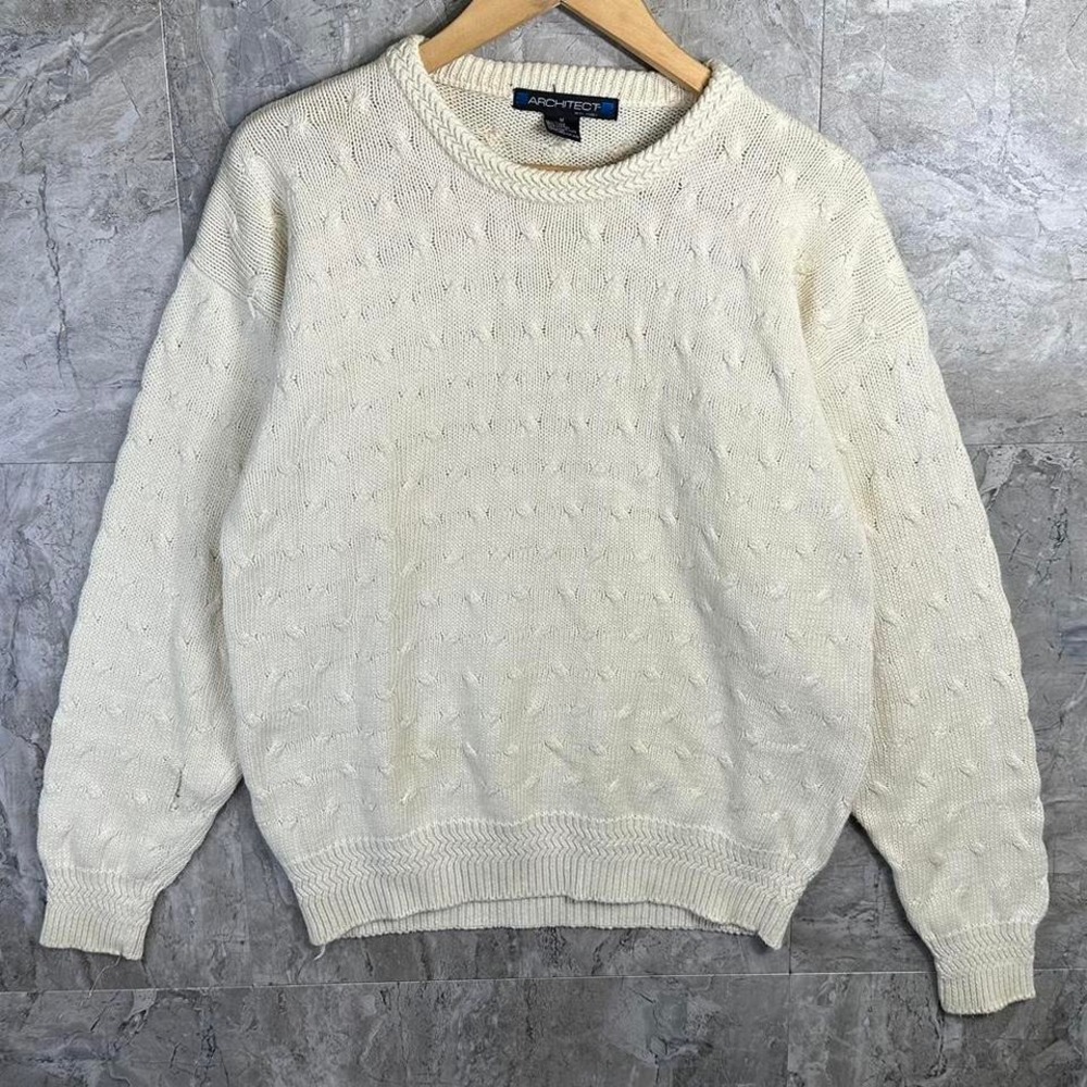 Architect White vintage 90s thick knit sweater knit‎ men's medium heavy